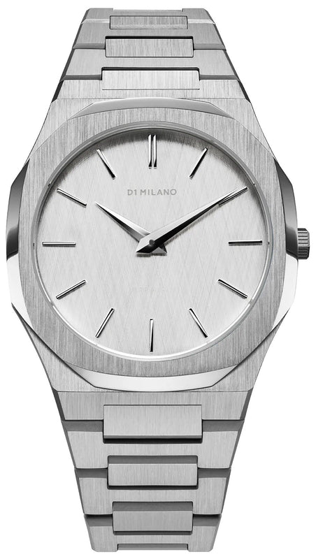 D1 Milano Ultra Thin Linen White Dial Silver Steel Strap Watch for Unisex - D1-UTBJ23
