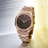 D1 Milano Ultra Thin Brown Dial Gold Steel Strap Watch for Men - D1-UTBJ13
