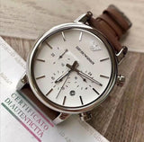 Emporio Armani Luigi Chronograph Silver Dial Brown Leather Strap Watch for Men - AR1846