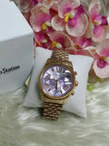 Michael Kors Lexington Purple Dial Rose Gold Steel Strap Watch For Women - MK6207