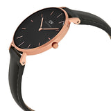 Daniel Wellington Petite Sheffield Black Dial Black Leather Strap Watch For Women - DW00100168