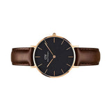 Daniel Wellington Classic Petite Bristol Black Dial Brown Leather Strap Watch For Women - DW00100165