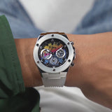 Guess Poseidon Chronograph Rainbow Dial White Silicone Strap Watch For Men - GW0425G4