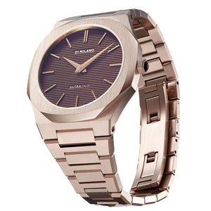 D1 Milano Ultra Thin Brown Dial Gold Steel Strap Watch for Men - D1-UTBJ13