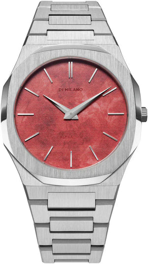 D1 Milano Ultra Thin Red Dial Silver Steel Strap Watch for Men - D1-UTBJ20