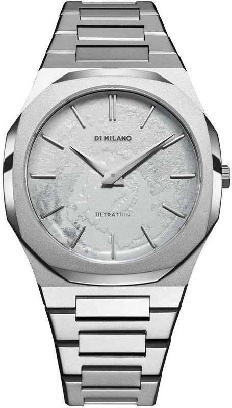 D1 Milano Pluto Ultra Thin Silver Dial Silver Steel Strap Watch for Men - D1-UTBJ18