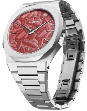 D1 Milano Ultra Thin Barn Red Dial Silver Steel Strap Watch for Men - D1-UTBJ33