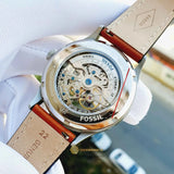 Fossil Forrester Luggage Automatic Skeleton Blue Dial Brown Leather Strap Watch for Men - ME3179