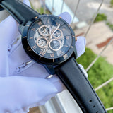 Fossil Grant Sport Automatic Skeleton Black Dial Black Leather Strap Watch for Men - ME3138