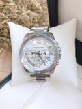 Michael Kors Brecken Chronograph Silver Dial Silver Steel Strap Watch For Women - MK8562