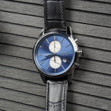 Hugo Boss Jet Blue Dial Black Leather Strap Watch for Men - 1513283