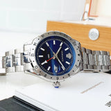 Versace Hellenyium GMT Blue Dial Silver Steel Strap Watch for Men - V11010015