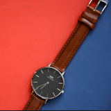 Daniel Wellington Classic Petite St Mawes Black Dial Brown Leather Strap Watch For Women - DW00100181