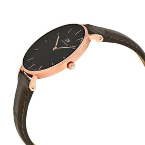 Daniel Wellington Classic Petite York Black Dial Brown Leather Strap Watch For Women - DW00100226