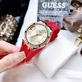 Guess Cosmo Diamonds Gold Dial Red Rubber Strap Watch for Women - GW0034L6