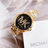 Michael Kors Runway Quartz Black Dial Gold Steel Strap Watch For Women - MK6682