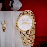 Michael Kors Runway Three-Hand White Dial Gold Steel Strap Watch for Women - MK7472