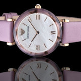 Emporio Armani Gianni Mother of Pearl Dial Purple Leather Strap Watch For Women - AR11003