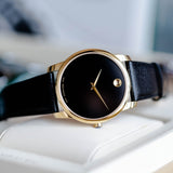 Movado Museum Black Dial Black Leather Strap Watch For Men - 0607014