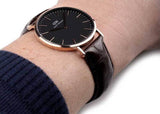 Daniel Wellington Classic York Black Dial Brown Leather Strap Watch For Women - DW00100140