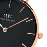 Daniel Wellington Classic Petite Dover Black Dial White NATO Strap Watch For Women - DW00100312