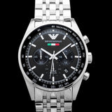 Emporio Armani Team Italia Chronograph Black Dial Silver Steel Strap Watch For Men - AR5983