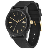 Lacoste 12.12 Black Dial Black Silicon Strap Watch for Men - 2011010