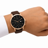 Lacoste Replay Chronograph Black Dial Brown Leather Strap Watch for Men - 2011257