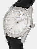 Emporio Armani Analog White Dial Black Leather Strap Watch For Women - AR6026
