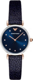 Emporio Armani Gianni T Bar Analog Blue Dial Black Leather Strap Watch For Women - AR1989