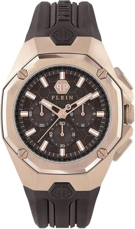 Philipp Plein Octagon Brown Dial Brown Silicone Strap Watch for Men - PWTBA0223