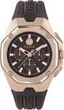 Philipp Plein Octagon Rose Gold Dial Brown Silicone Strap Watch for Men  - PWTBA0223