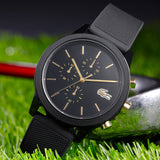 Lacoste 12.12 Chronograph Black Dial Black Silicon Strap Watch for Men - 2011012