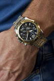 Guess Commander Chronograph Black Dial Two Tone Steel Strap Watch for Men - GW0056G4