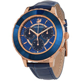 Swarovski Octea Lux Chrono Blue Dial Blue Leather Strap Watch for Women - 5563480