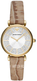 Emporio Armani Gianni T Bar Crystals Silver Dial Brown Leather Strap Watch For Women - AR11518