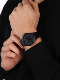 Emporio Armani Renato Black Dial Black Leather Strap Watch for Men - AR11276