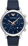 Emporio Armani Luigi Chronograph Blue Dial Blue Leather Strap Watch For Men - AR11451