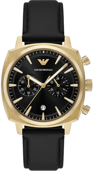 Emporio Armani Ruggero Chronograph Black Dial Black Leather Strap Watch for Men - AR11690