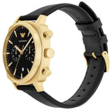 Emporio Armani Ruggero Chronograph Black Dial Black Leather Strap Watch for Men - AR11690