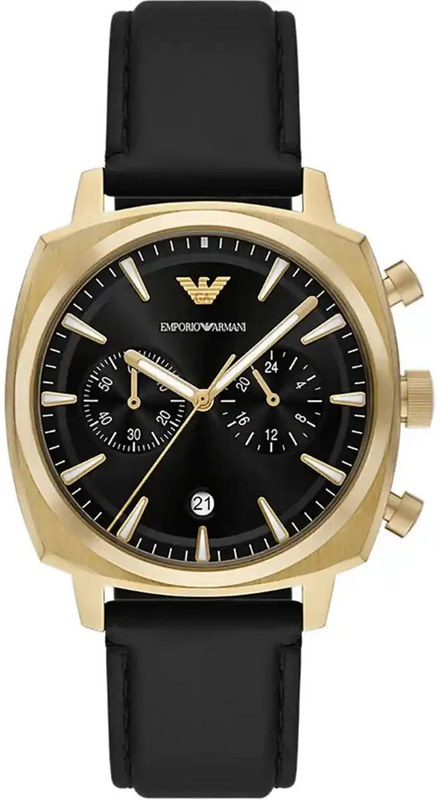 Emporio Armani Ruggero Chronograph Black Dial Black Leather Strap Watch for Men - AR11690