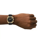 Emporio Armani Ruggero Chronograph Black Dial Black Leather Strap Watch for Men - AR11690