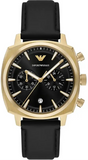 Emporio Armani Ruggero Chronograph Black Dial Black Leather Strap Watch for Men - AR11690