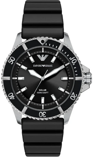 Emporio Armani World Explorer Solar Black Dial Black Silicone Strap Watch for Men - AR11788