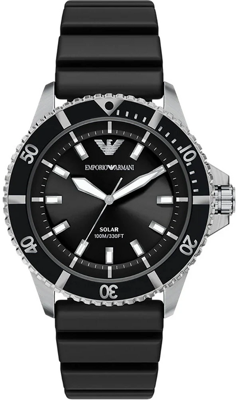 Emporio Armani World Explorer Solar Black Dial Black Silicone Strap Watch for Men - AR11788