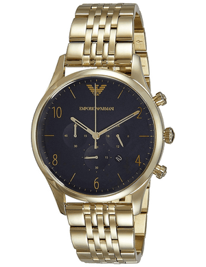 Emporio Armani Classic Chronograph Black Dial Gold Steel Strap Watch For Men - AR1893