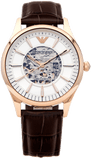 Emporio Armani Epoca White Skeletal Dial Black Leather Strap Watch For Men - AR2073