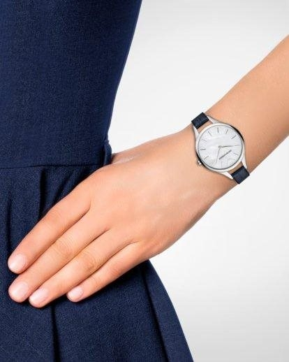 Emporio Armani Aurora Quartz Mother Of Pearl White Dial Blue Leather Strap Watch For Women - AR11090