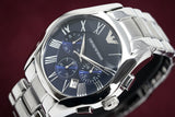 Emporio Armani Classic Blue Dial Silver Steel Strap Watch For Men - AR1635