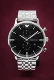 Emporio Armani Chronograph Black Dial Silver Steel Strap Watch For Men - AR0389